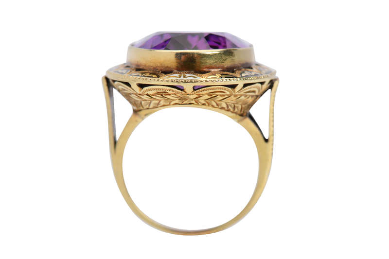 Enamel Enamored - Huge Amethyst Art Deco Ring