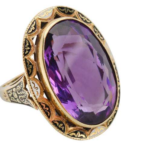 Enamel Enamored - Huge Amethyst Art Deco Ring