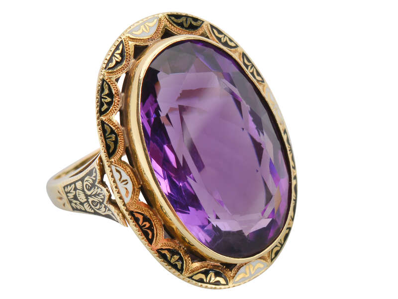 Enamel Enamored - Huge Amethyst Art Deco Ring