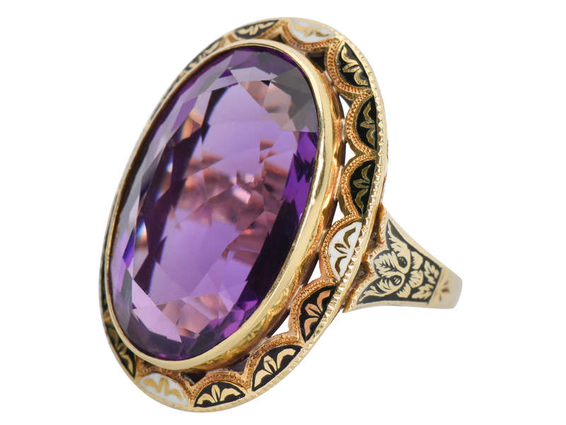 Enamel Enamored - Huge Amethyst Art Deco Ring