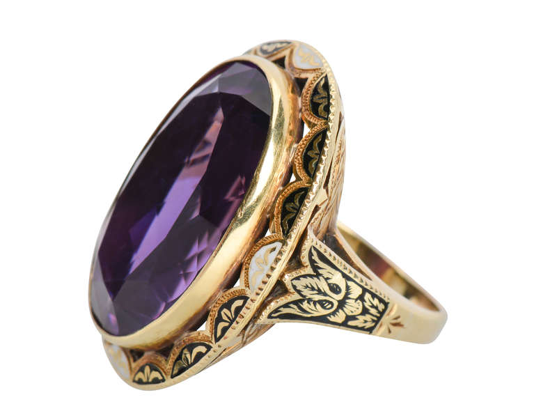 Enamel Enamored - Huge Amethyst Art Deco Ring