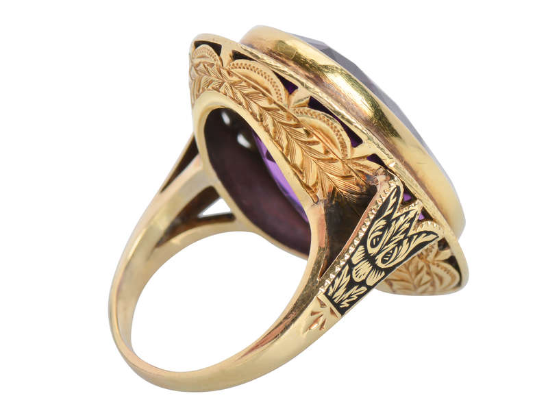 Enamel Enamored - Huge Amethyst Art Deco Ring