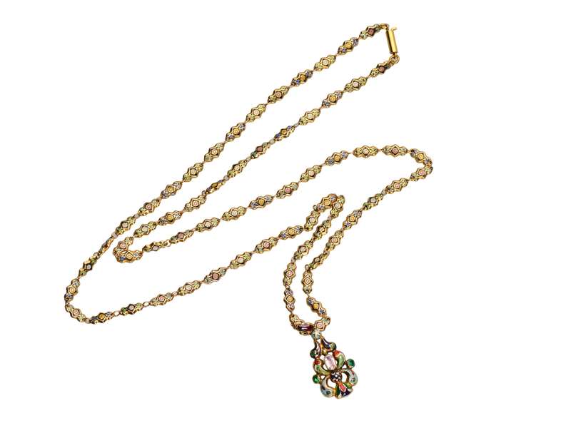 Swiss Enamel Pendant & Chain in Original Box
