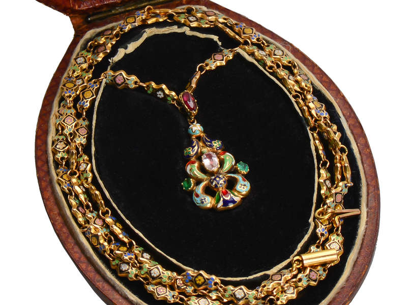 Swiss Enamel Pendant & Chain in Original Box