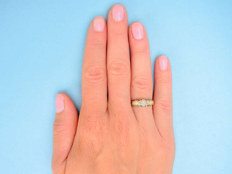 Victorian Opal Blue Enamel Antique Trilogy Ring