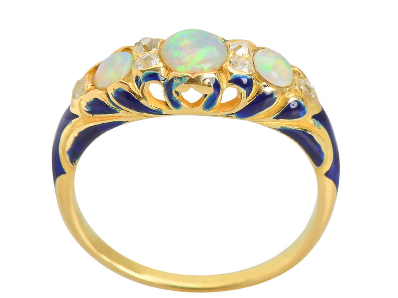 Victorian Opal Blue Enamel Antique Trilogy Ring