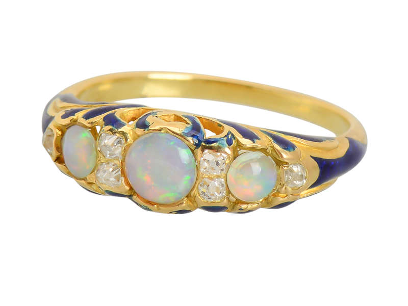 Victorian Opal Blue Enamel Antique Trilogy Ring