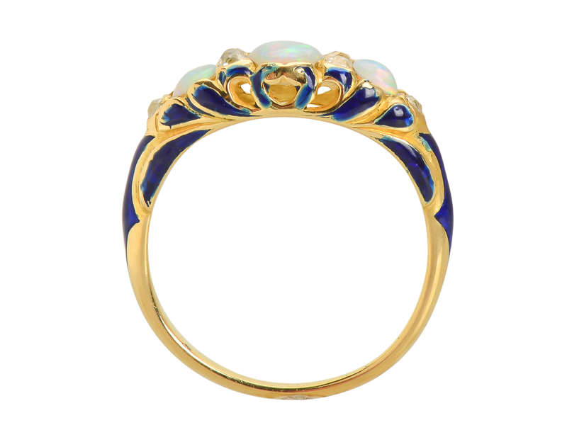 
                      
                        Victorian Opal Blue Enamel Antique Trilogy Ring
                      
                    