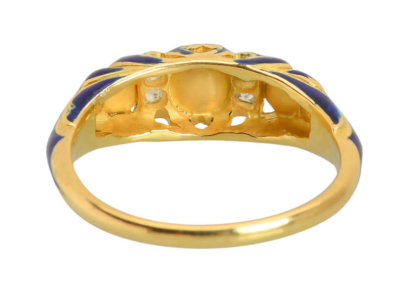 Victorian Opal Blue Enamel Antique Trilogy Ring