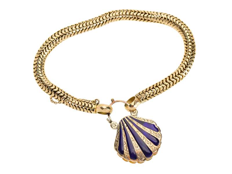 Victorian Enamel Scallop Shell Padlock Bracelet