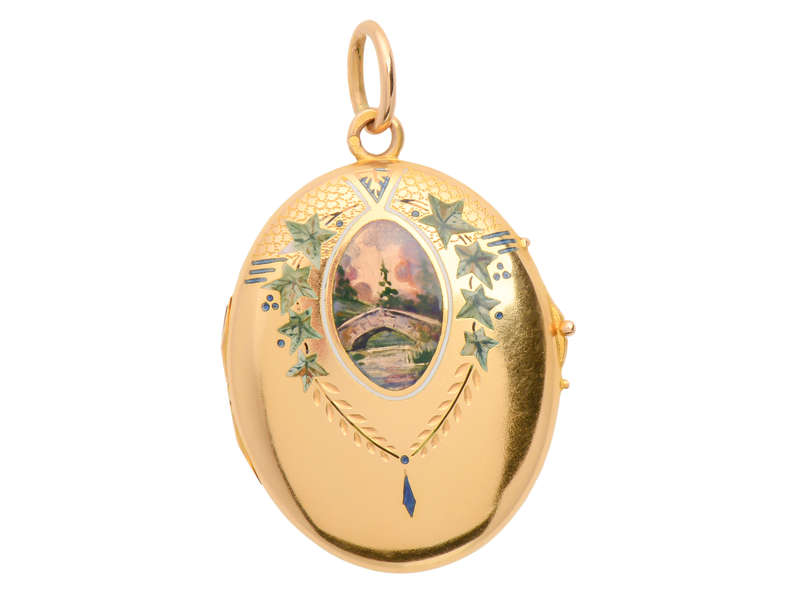 Exquisite Swiss Enamel 18k Gold Locket