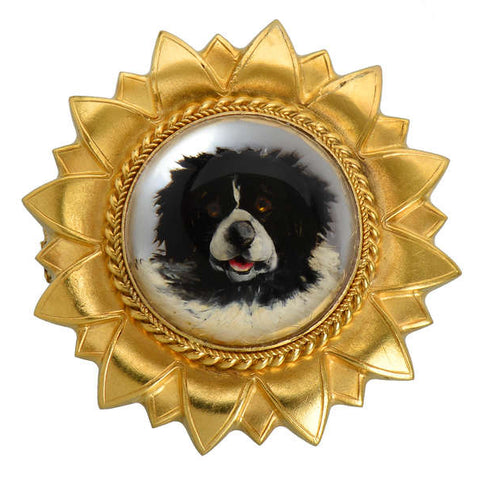 Victorian Essex Crystal Dog Brooch Locket