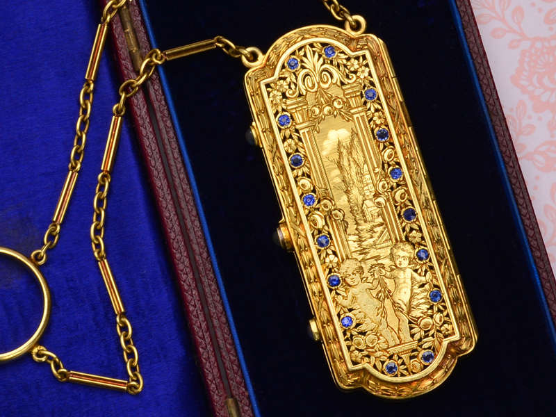 Museum Quality Hand Engraved Sapphire Etui