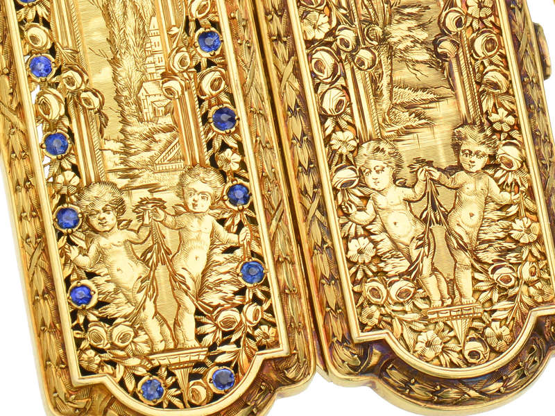Museum Quality Hand Engraved Sapphire Etui