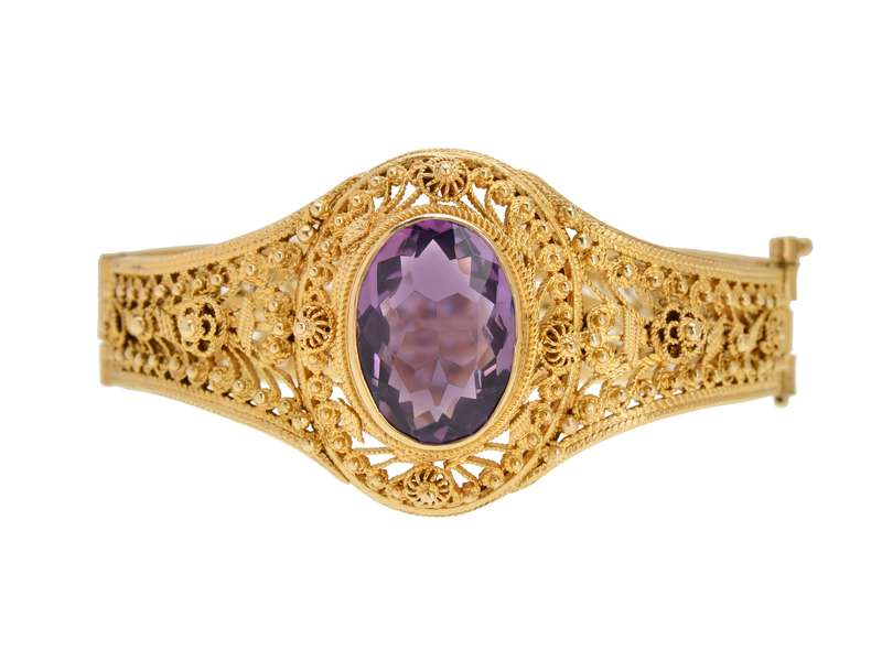 Vintage Filigree Amethyst & Vermeil Bangle
