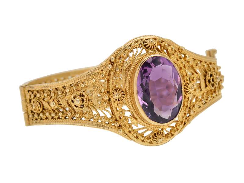 Vintage Filigree Amethyst & Vermeil Bangle