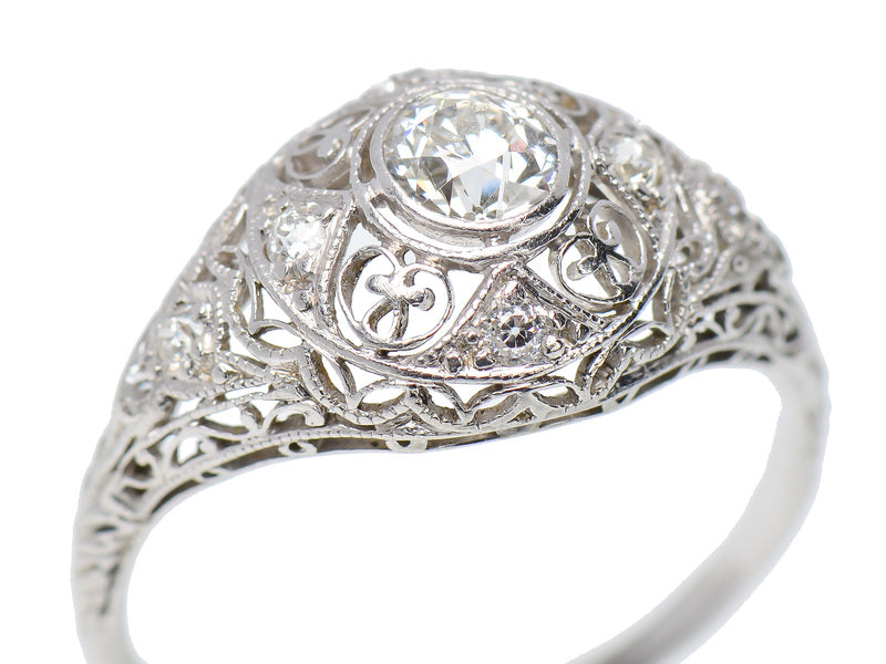 Antique Diamond Filigree Platinum Ring
