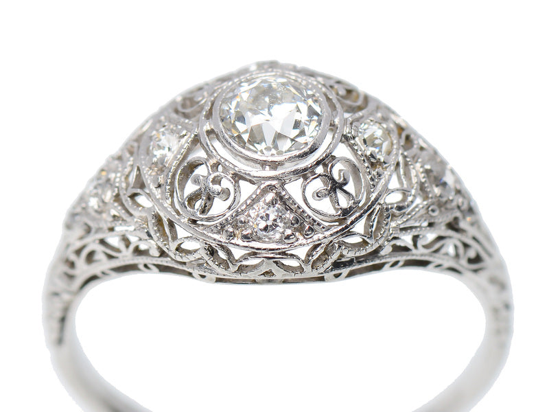 Antique Diamond Filigree Platinum Ring
