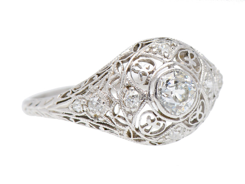 Antique Diamond Filigree Platinum Ring