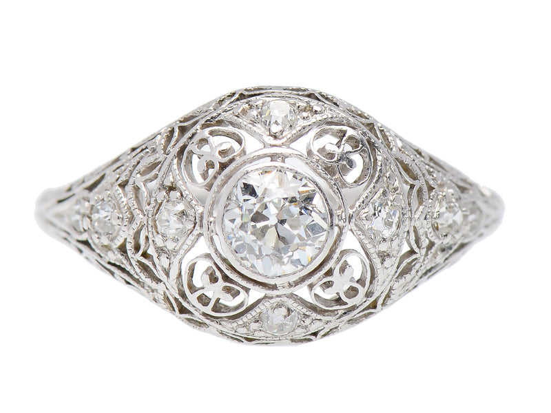 Antique Diamond Filigree Platinum Ring