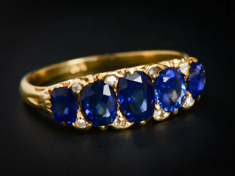 Five of a Kind - No Heat Sapphire Antique Ring