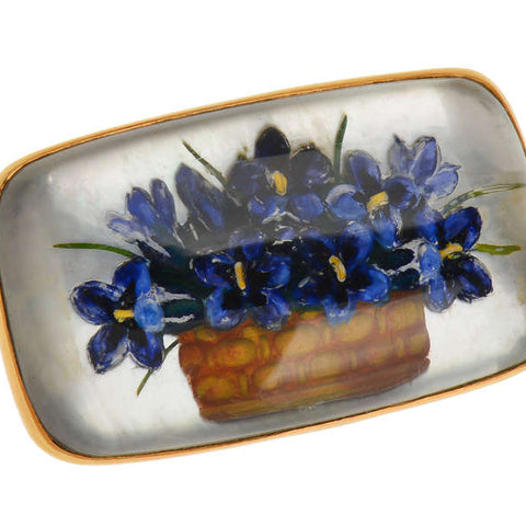Carved Essex Crystal African Violet Flower Brooch