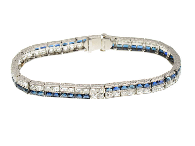 Art Deco French Cut Diamond & Sapphire Bracelet