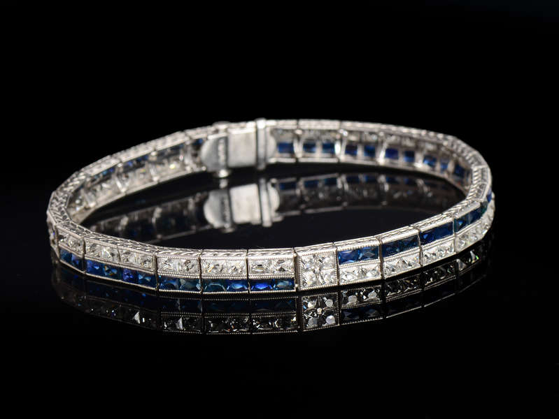 Art Deco French Cut Diamond & Sapphire Bracelet