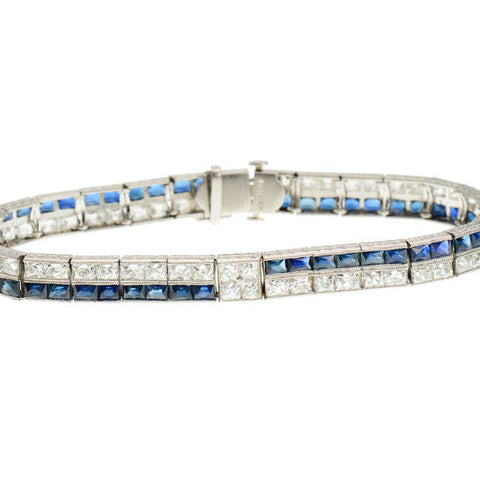 Art Deco French Cut Diamond & Sapphire Bracelet
