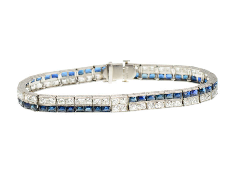 Art Deco French Cut Diamond & Sapphire Bracelet