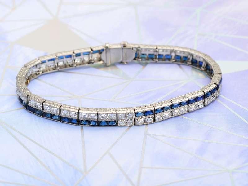 Art Deco French Cut Diamond & Sapphire Bracelet