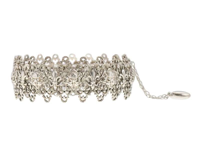 French Lace in Silver - Antique Bangle Bracelet