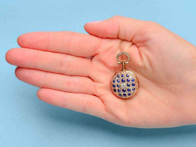 French Diamond Sapphire Dress Pocket Watch