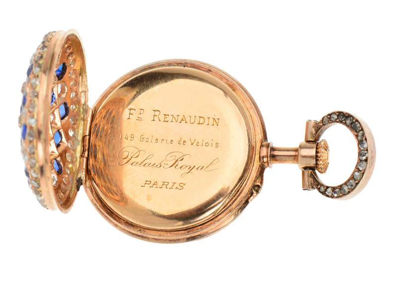 French Diamond Sapphire Dress Pocket Watch