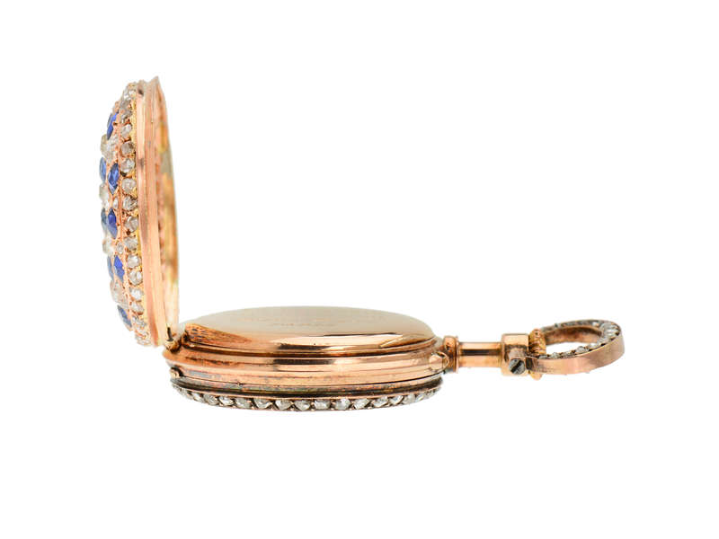 French Diamond Sapphire Dress Pocket Watch