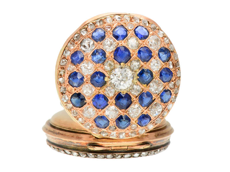 French Diamond Sapphire Dress Pocket Watch