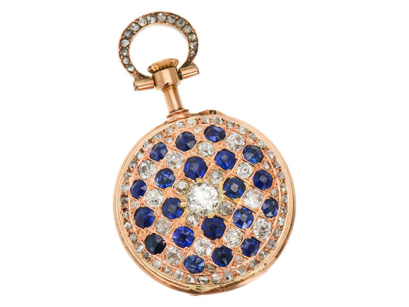 French Diamond Sapphire Dress Pocket Watch