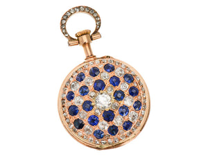 French Diamond Sapphire Dress Pocket Watch