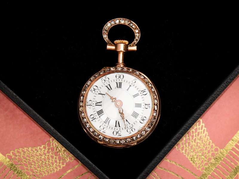 French Diamond Sapphire Dress Pocket Watch