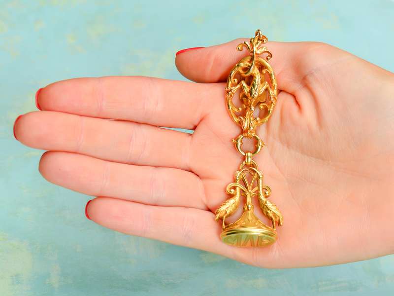 Art Nouveau Antique Dragon & Ibis Bird Fob