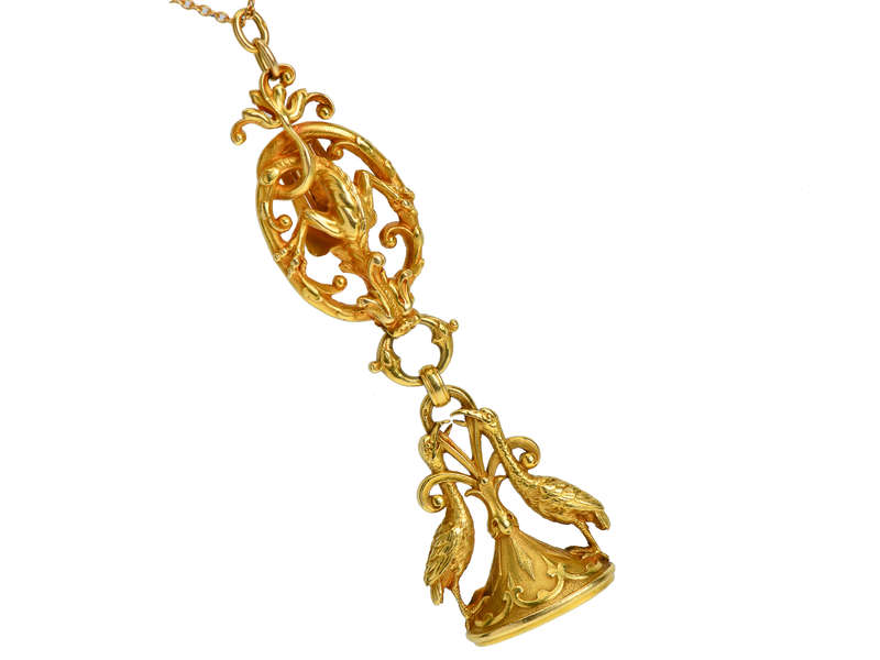 Art Nouveau Antique Dragon & Ibis Bird Fob