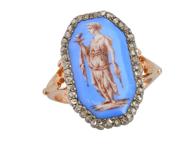 19th C. French Enamel Rose Cut Diamond Ring