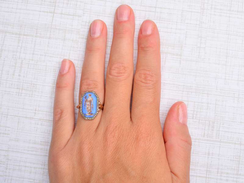 19th C. French Enamel Rose Cut Diamond Ring