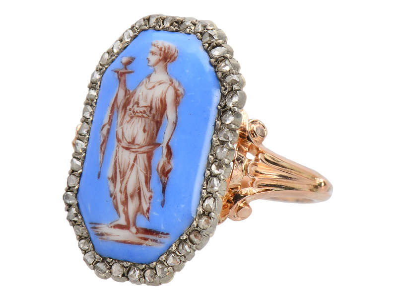 19th C. French Enamel Rose Cut Diamond Ring
