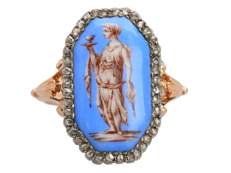 19th C. French Enamel Rose Cut Diamond Ring