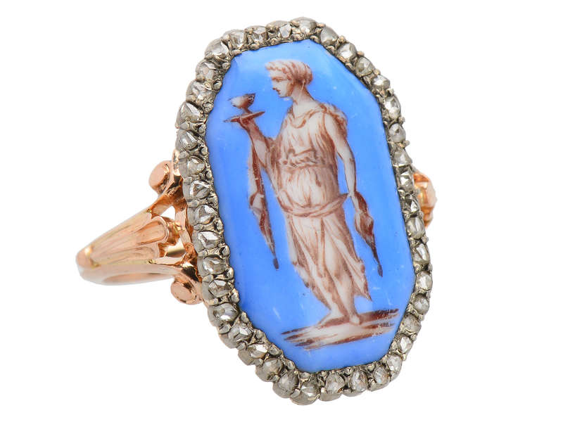 19th C. French Enamel Rose Cut Diamond Ring
