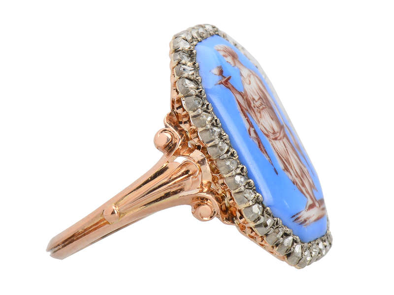 19th C. French Enamel Rose Cut Diamond Ring