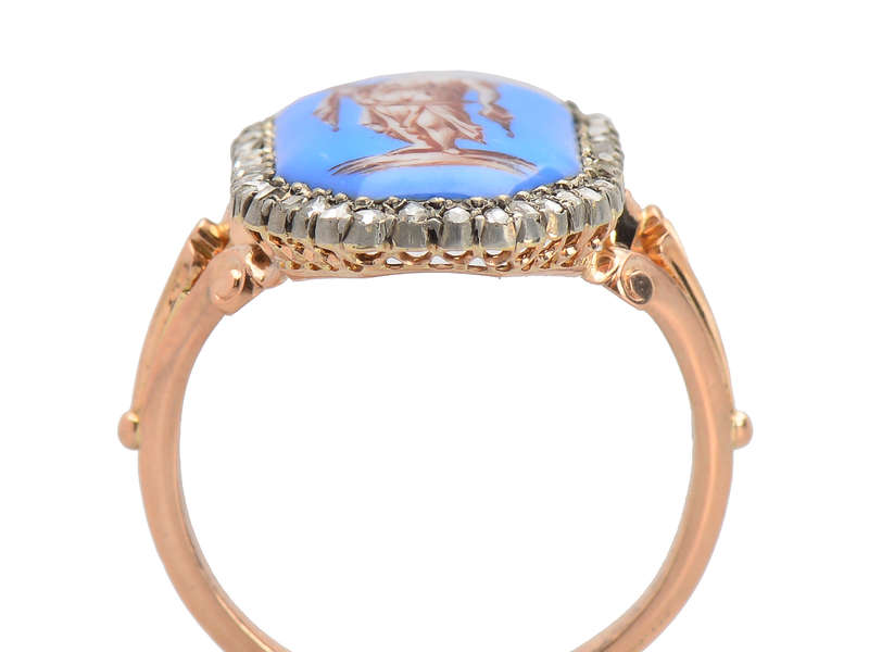 19th C. French Enamel Rose Cut Diamond Ring