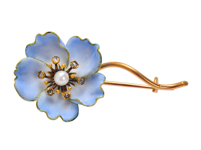 French Art Nouveau Blue Flower Brooch