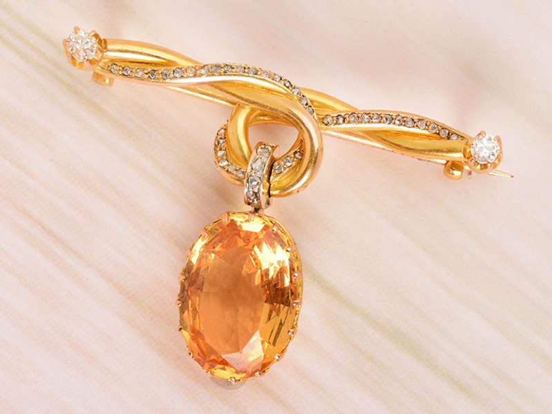 French Imperial Topaz 18k Gold Brooch